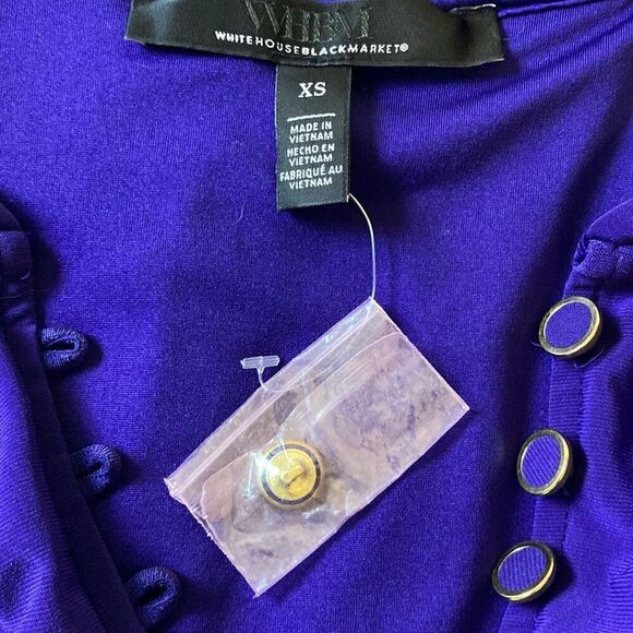 NWT White House Black Market WHBM Purple ruffle sleeve button top XS - Picture 5 of 6
